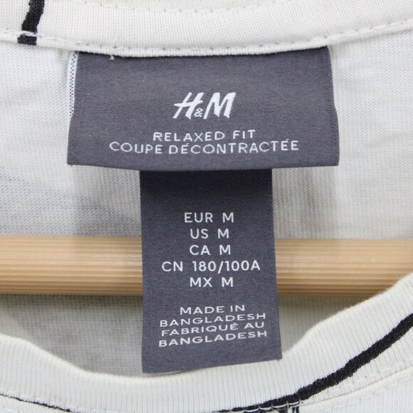 H&M Shirt Mens Medium M Off White Short Sleeve Crewneck Floral Graphic Art - Picture 6 of 9